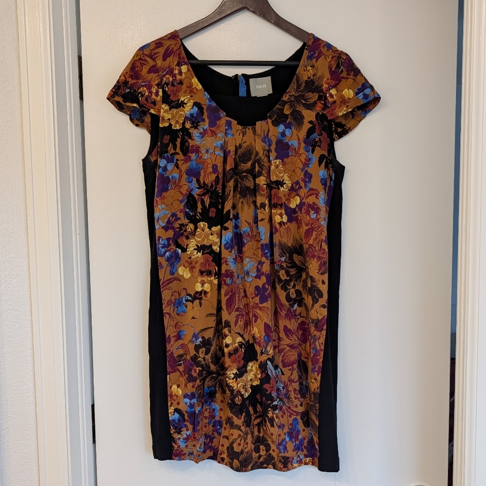 Maeve Black Dress with Purple and Gold Accents